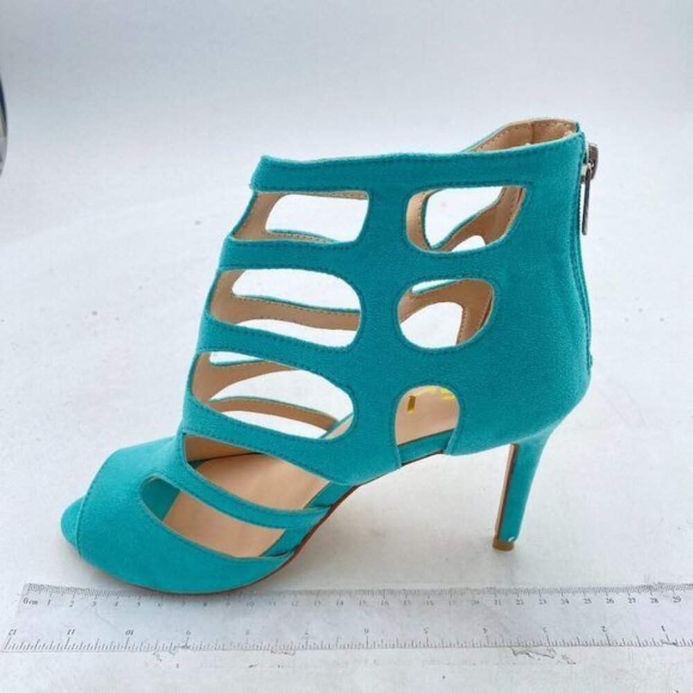 FSJ Women Caged Dress Sandals Chic Peep Toe Pumps Shoes Cutout Strappy High Heel